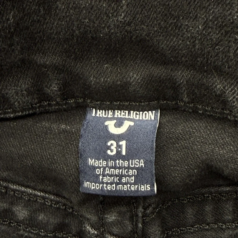 True Religion‎ Shorts Mens Measured 32x12 Black Denim Bermuda Stretch Pockets